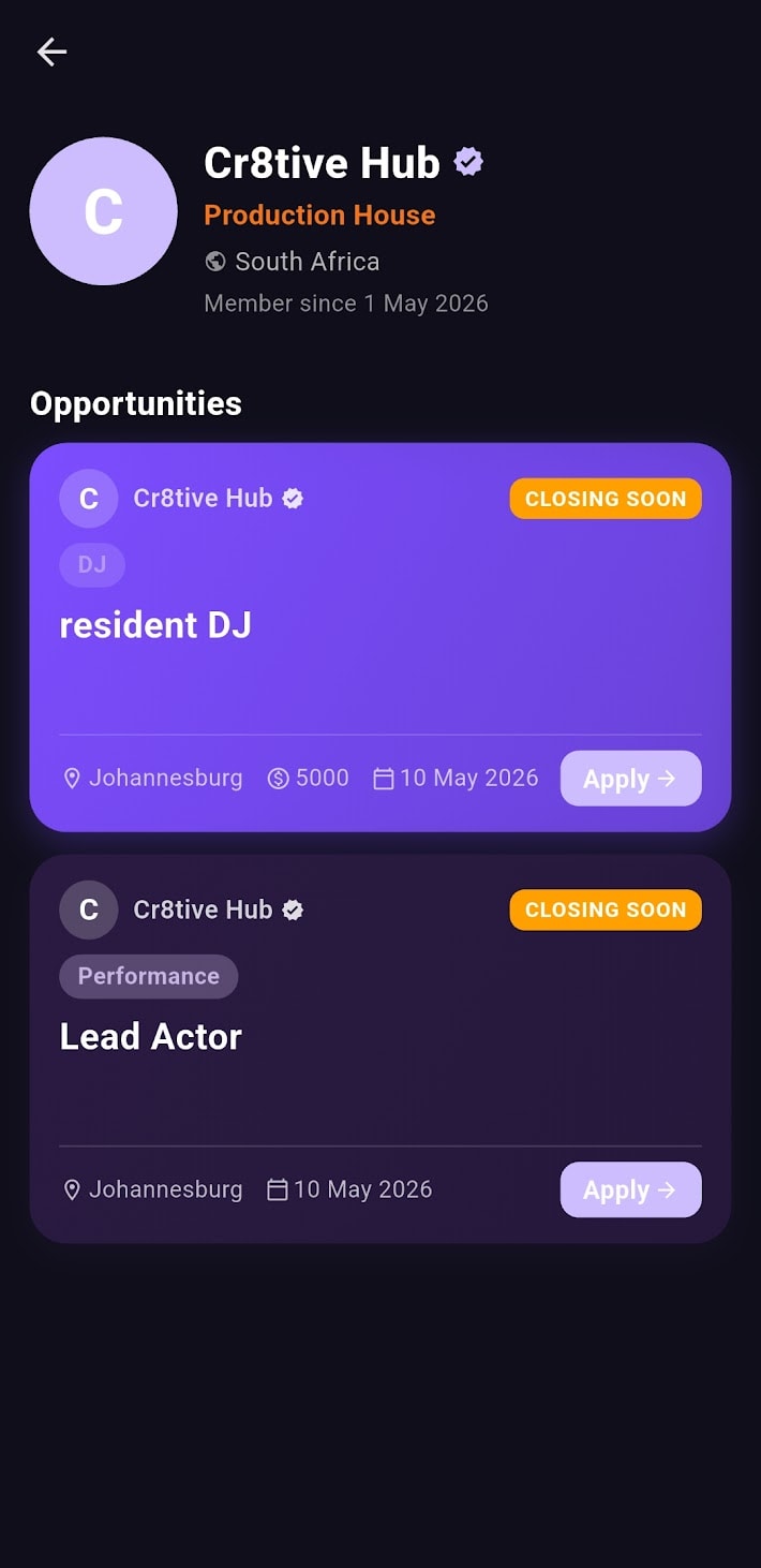 Agency public profile with active opportunities